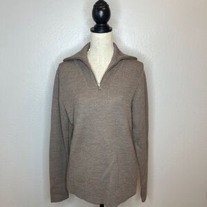 COS Wool Cotton Quarter zip Sweater Taupe Grey Ribbed Knit Pullover Grandpa core